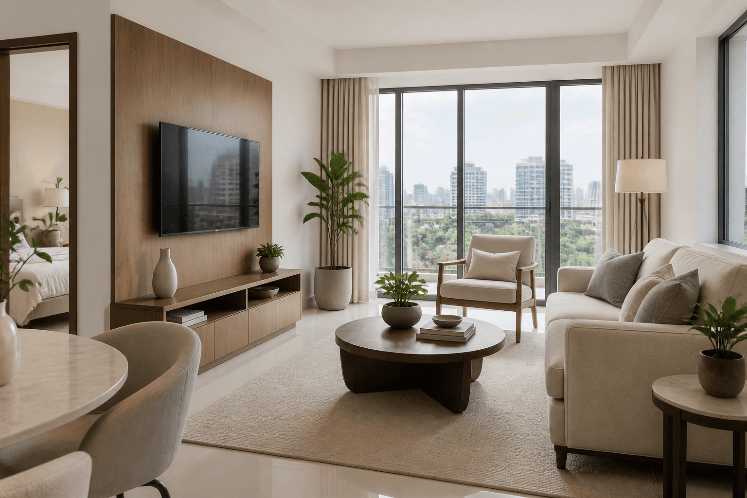 Pristine modern condominium living room after professional cleaning